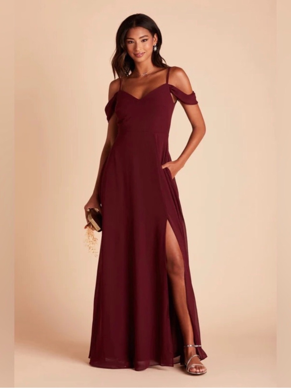 Birdy Grey DEVIN CONVERTIBLE DRESS CHIFFON CABERNET XL NWOT WEDDING SLIT